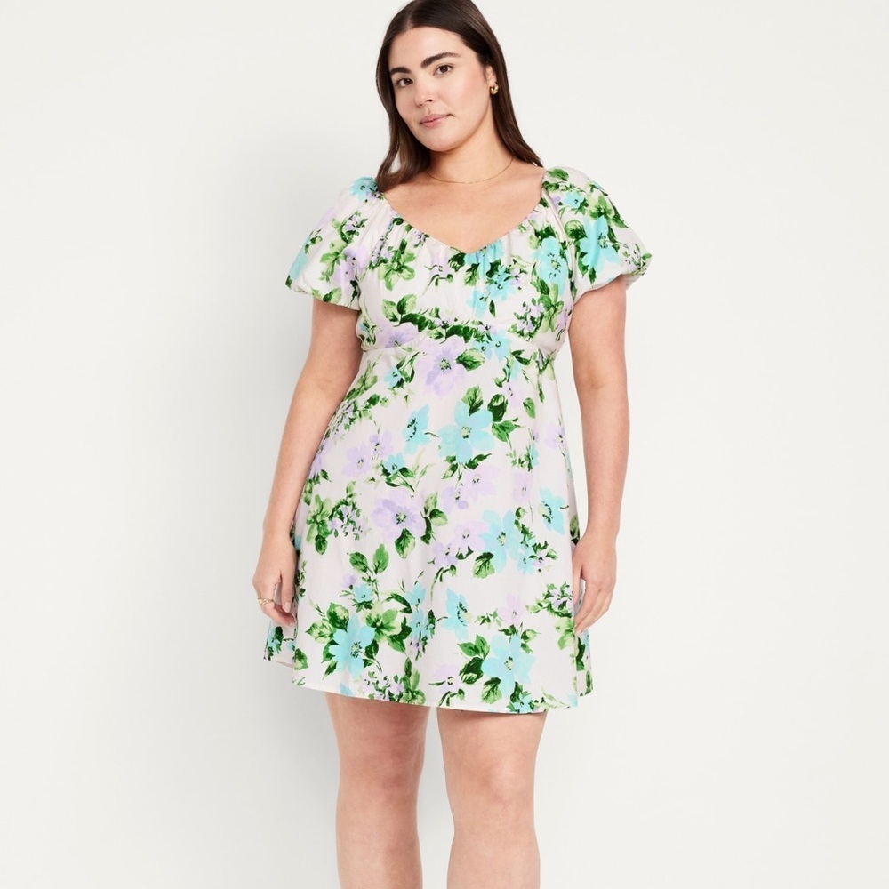Old Navy Pastel Green White and Purple Floral V-Neck Mini Swing Dress Size 4X